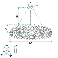 Lampa Wisząca z Kryształami SWE094-CP 60cm Złota