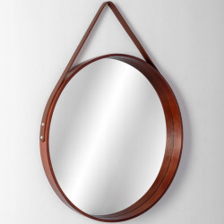 Drewniane lustro na pasku 60 cm Okrągłe