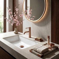 Bateria umywalkowa Rea Lungo Diamond Miedź Szczotkowana Niska