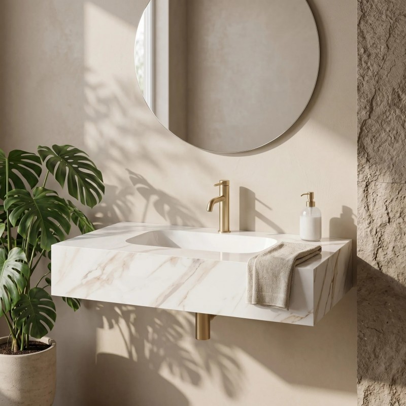 Umywalka ścienna Rea Aresa Grey Gold 80