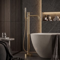 Bateria wannowa podłogowa Rea Lungo Diamond Złoto Szczotkowane