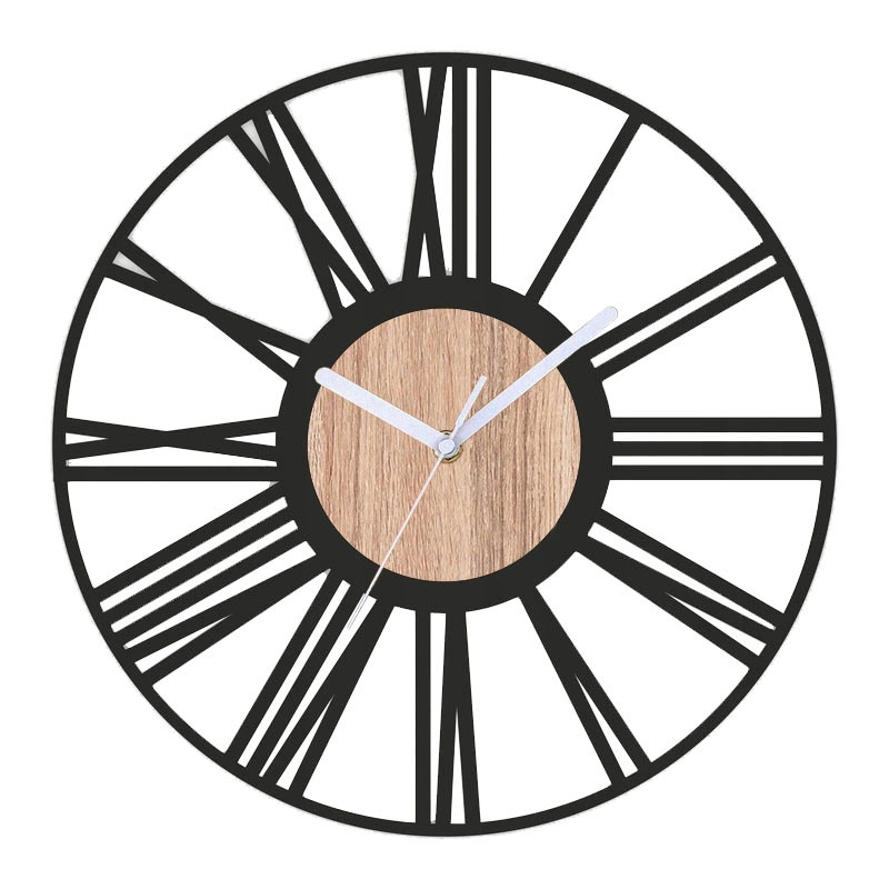 Okrągły zegar ścienny metal+drewno loft 35 cm