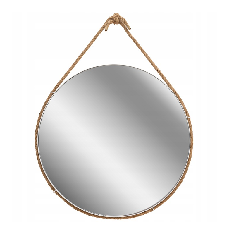 Okrągłe lustro białe na sznurku linie 60 cm