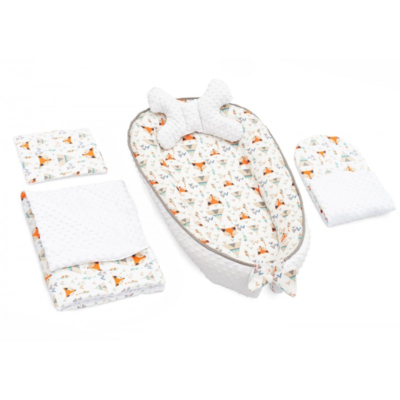 Kokon Niemowlęcy + Poduszka Motylek Kocyk Minky zestaw 5w1 - White Fox