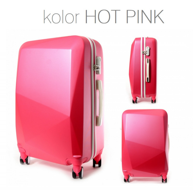 Średnia mocna podróżna walizka DIAMOND 20 - hot pink
