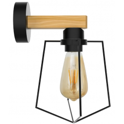 Lampa Kinkiet Metalowy Druciany na Drewnianym Ramieniu Czarny APP978 Toolight