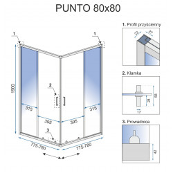 Kabina prysznicowa 80x80 Punto Czarna + Brodzik Savoy Rea + Zestaw Natryskowy Luis