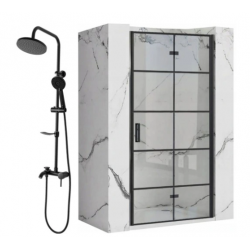 Drzwi Prysznicowe 80 cm Składane Rea Molier Black + Zestaw Natryskowy Luis