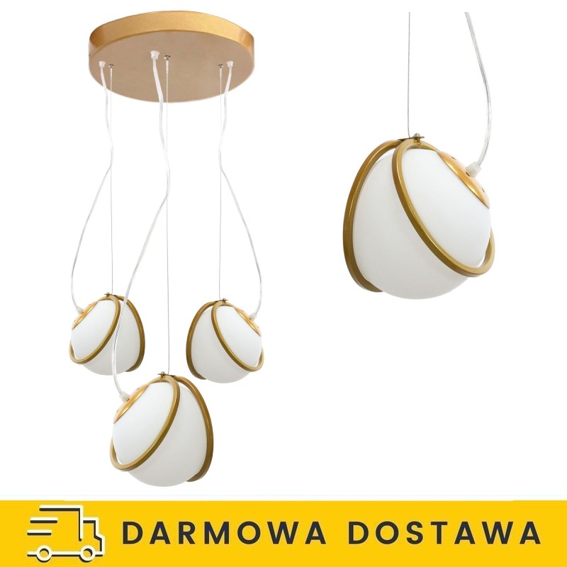 Lampa Wisząca Szklana Potrójna Złota APP1090 Toolight