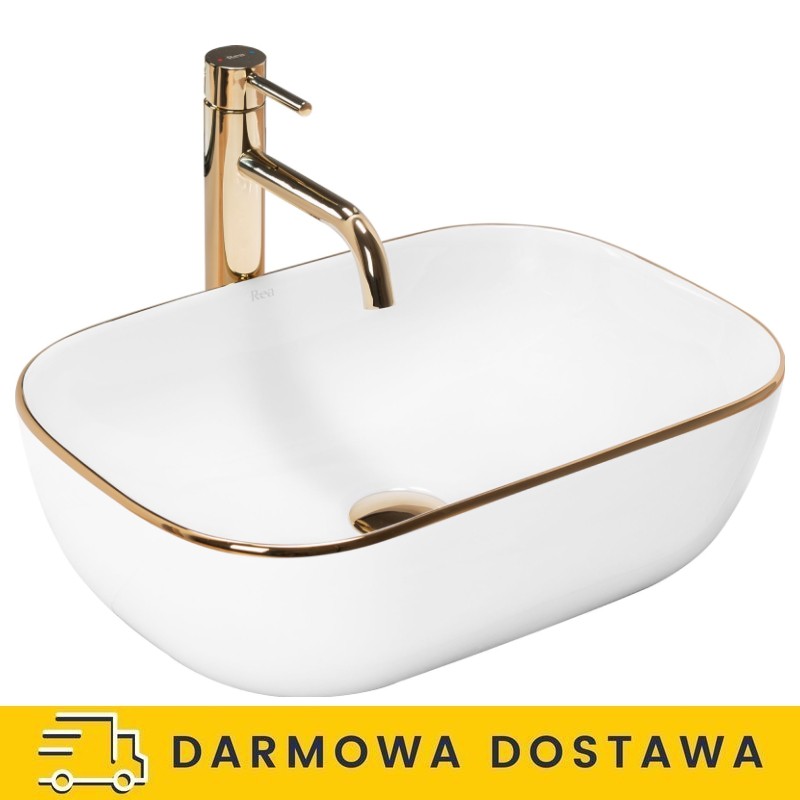 Umywalka Nablatowa Belinda Gold Egde Rea + Bateria Lungo + Korek Klik Klak