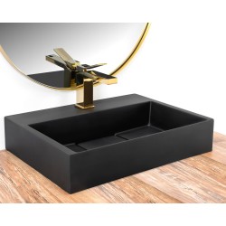 Umywalka Konglomeratowa Czarna nablatowa Goya 50  cm Rea + Bateria Duet Gold