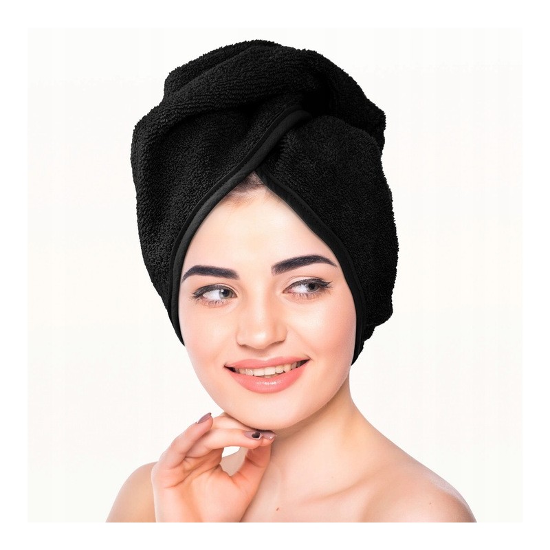 Turban Ręcznik do Włosów Czarny Frotte