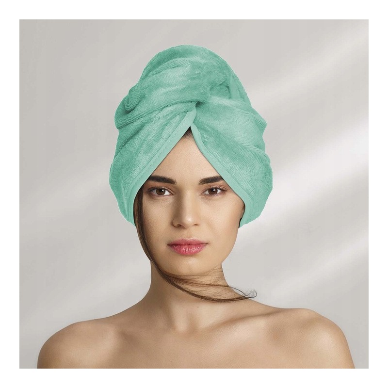 Turban Ręcznik do Włosów Welurowy Miętowy Zielony