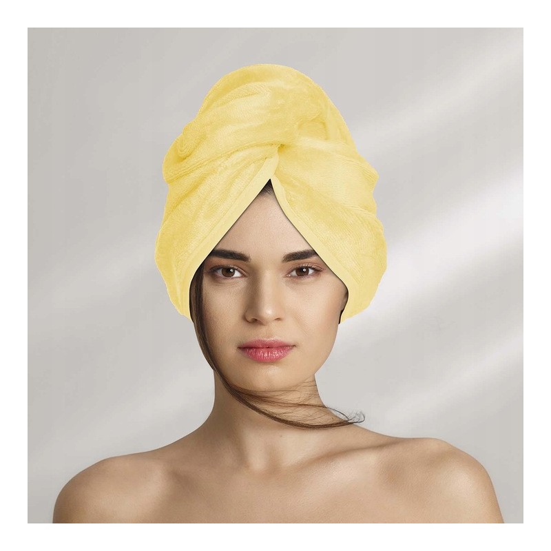 Turban Ręcznik do Włosów Welurowy Żółty