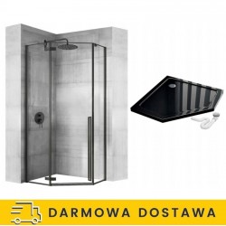 Kabina Prysznicowa Pięciokątna 90x90 Czarna DIAMOND Rea + Brodzik Czarny