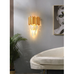 Lampa Ścienna Kinkiet Kryształowy Złoty Elegant 33 cm Toolight