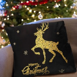 Poszewka na poduszkę Świąteczna Welurowa 45x45 Czarno Złota Renifer
