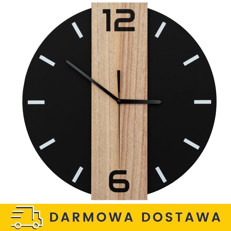 Zegar ścienny Czarny metal + drewno loft 35 cm