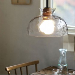Lampa Wisząca Szklana Przezroczysta z Drewnem 10 cm Toolight
