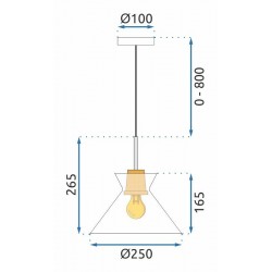 Lampa Wisząca Szklana Przezroczysta z Drewnem 25 cm Toolight