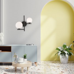 Lampa Ścienna Kinkiet Podwójny Czarny Biała Kula APP1170 Plafon 2w1 Toolight