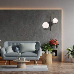 Lampa Ścienna Kinkiet Podwójny Czarny Biała Kula APP1170 Plafon 2w1 Toolight