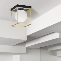Lampa Sufitowa Plafon Loft Złota Biała Kula w Złotej Ramie 3D Toolight