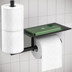 Uchwyt WC na Papier Toaletowy Czarny Metalowy z Półką