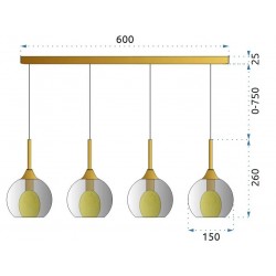Lampa Sufitowa Złota Szklana 4 Klosze Loft APP899 Toolight
