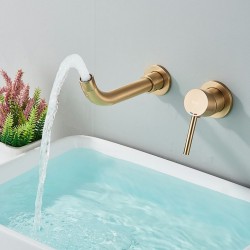 Bateria podtynkowa umywalkowa Ścienna Rea Lungo Złota Szczotkowana Box Eco