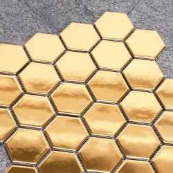 Płytki Złote Mozaika Heksagon Plaster Miodu Szklana Ceramiczna