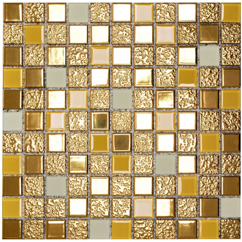 Płytki Ceramiczne Szklane Złote Mozaika