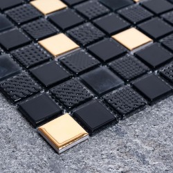 Płytki Ceramiczna Czarne Złote Szklane Mozaika 30 cm