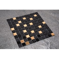 Płytki Ceramiczna Czarne Złote Szklane Mozaika 30 cm