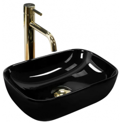 Umywalka nablatowa Belinda Mini Black Rea + Bateria Lungo Gold