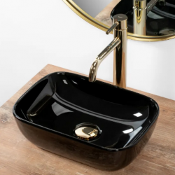 Umywalka nablatowa Belinda Mini Black Rea + Bateria Lungo Gold