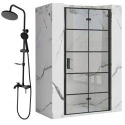 Drzwi Prysznicowe 110 cm Składane Rea Molier Black + Zestaw Natryskowy Luis