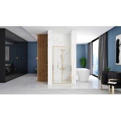 Drzwi Prysznicowe 90 cm Złote Rea Fold + Brodzik + Zestaw Natryskowy Luis