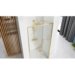 Drzwi Prysznicowe 80 cm Złote Rea Fold + Brodzik 80x80 + Zestaw Natryskowy Luis