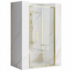 Drzwi Prysznicowe 90 cm Złote Rea Fold + Zestaw Natryskowy Luis