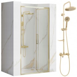 Drzwi Prysznicowe 80 cm Złote Rea Fold + Zestaw Natryskowy Luis