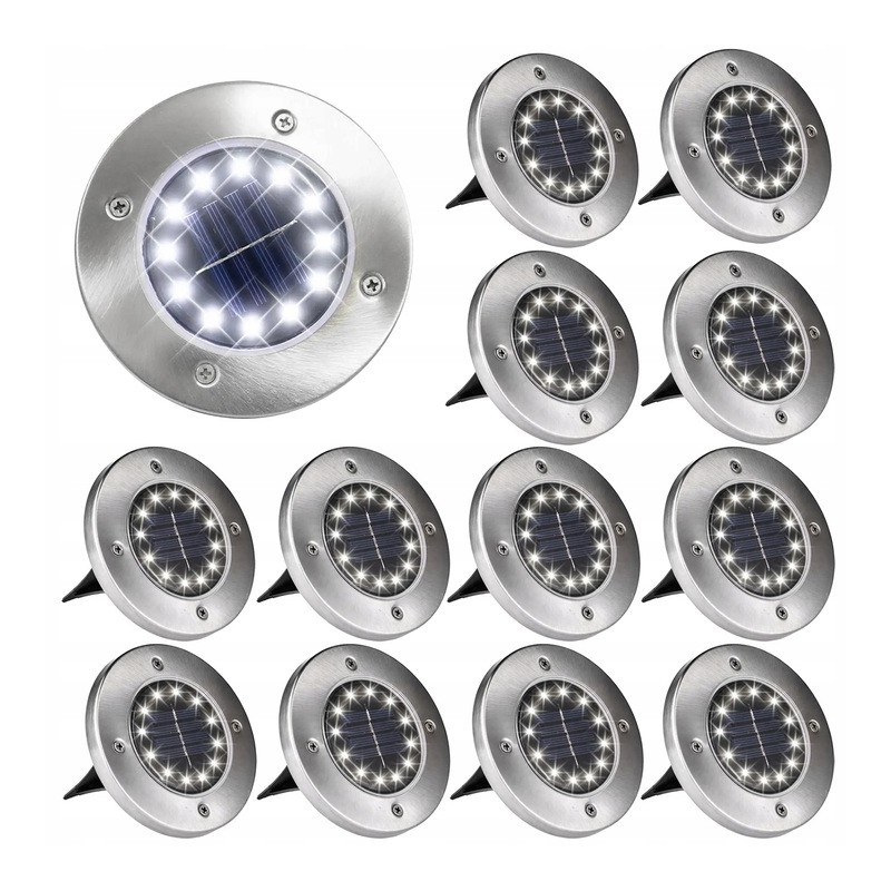 12x Lampa Solarna Gruntowa LED Najazdowa Okrągła 12 LED