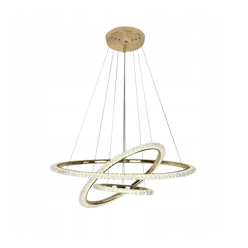 Lampa Sufitowa Wisząca Kryształowa Ring 3 -punkty Światła Złota Glamour Led