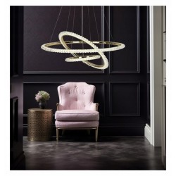 Lampa Sufitowa Wisząca Kryształowa Ring 3 -punkty Światła Złota Glamour Led