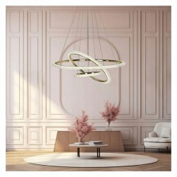 Lampa Sufitowa Wisząca Kryształowa Ring 3 -punkty Światła Złota Glamour Led