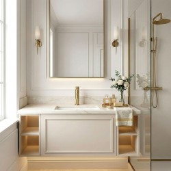 Bateria umywalkowa Rea Lungo Stripe Złota Szczotkowana Niska