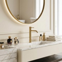 Bateria umywalkowa Rea Lungo Stripe Złota Szczotkowana Wysoka