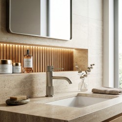 Bateria umywalkowa Rea Lungo Stripe Nikiel Szczotkowany Niska