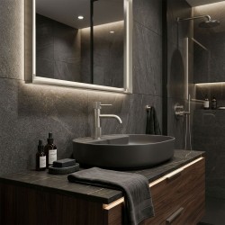 Bateria umywalkowa Rea Lungo Stripe Nikiel Szczotkowany Niska