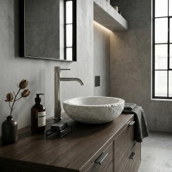 Bateria umywalkowa Rea Lungo Stripe Nikiel Szczotkowany Wysoka